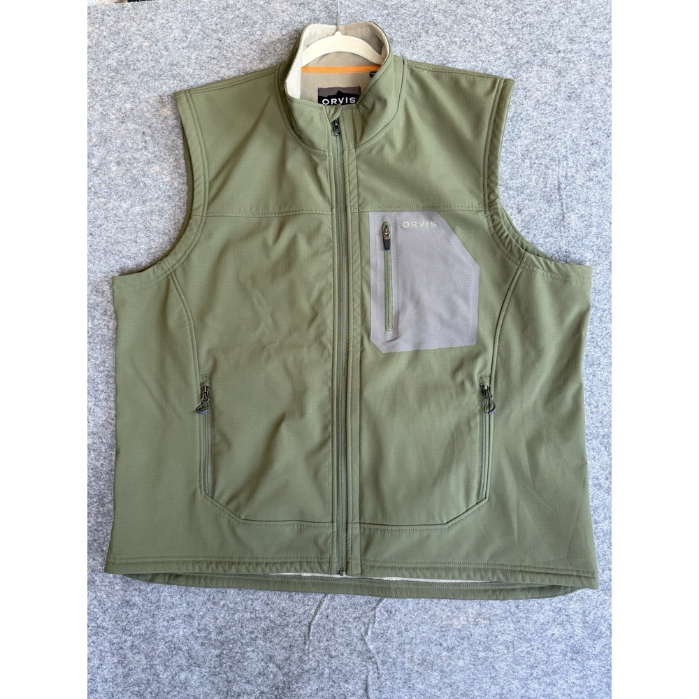 Orvis Tech Vest Men's XXL Softshell Olive Green Ripstop Gorpcore Outdoors